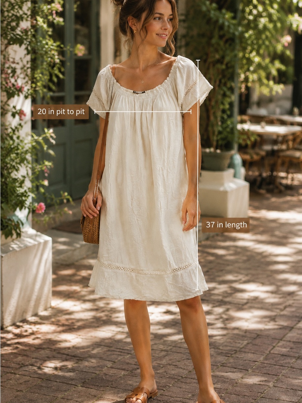 Silver Jeans Co Cream Crinkle Gauze Peasant Dress M Crochet Lace Boho